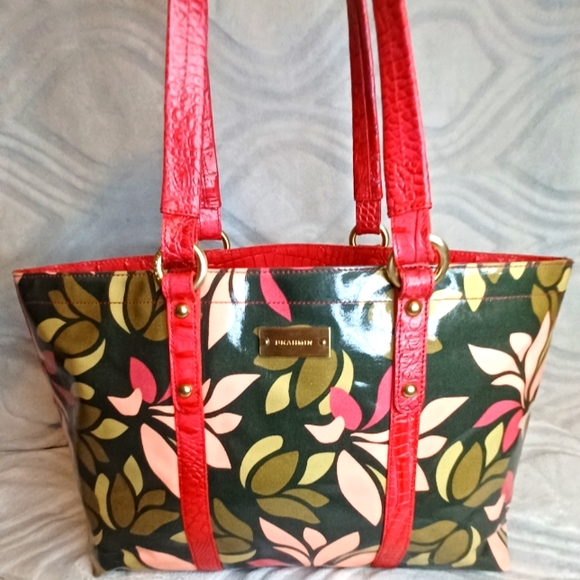 Brahmin Handbags - Brahmin Rare Oil Cloth With Croc Embossed Leather Trim EUC 15x12x6 Retail $489
